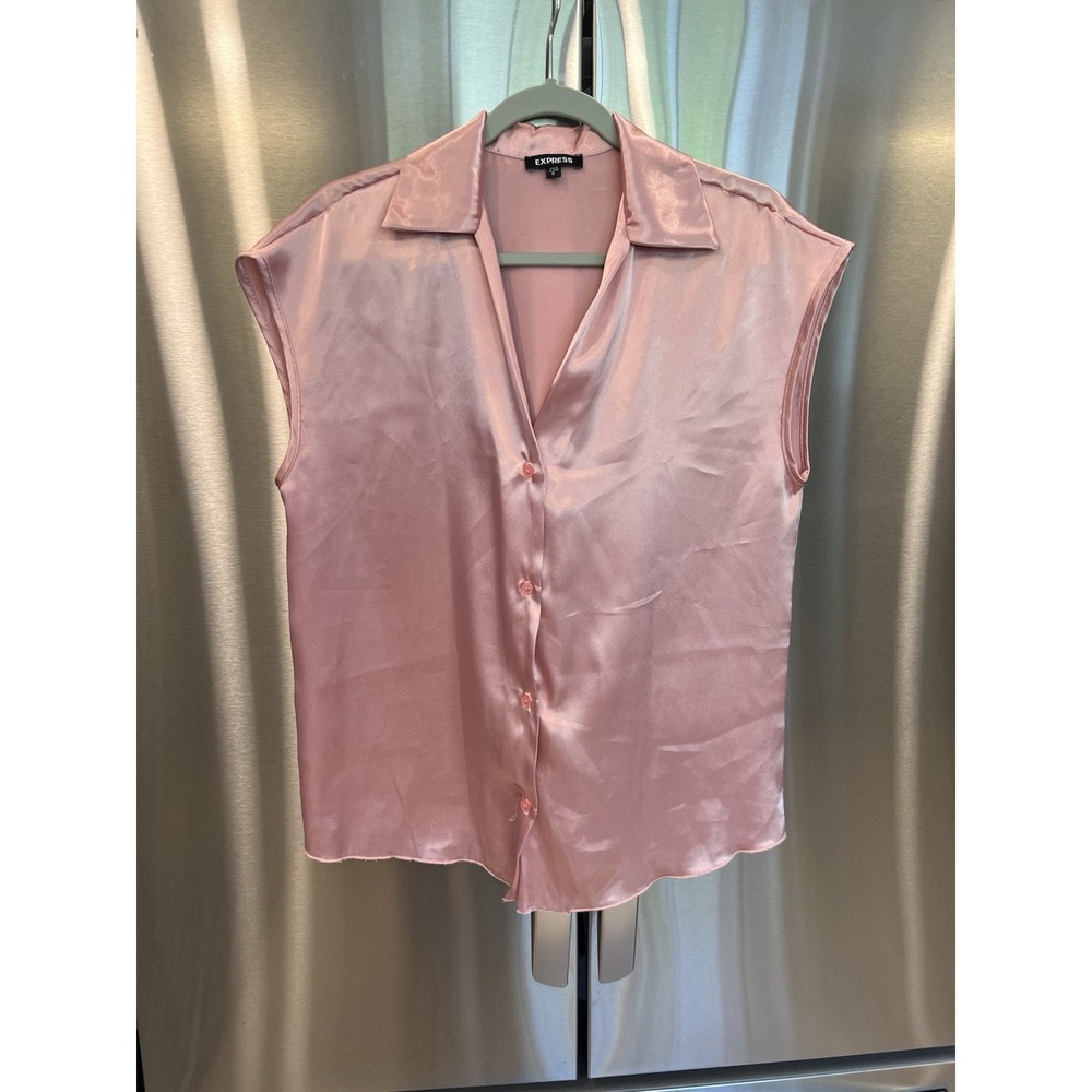 Express Pink Satin Sleeveless Blouse Women's Size Small Button Front Silky
